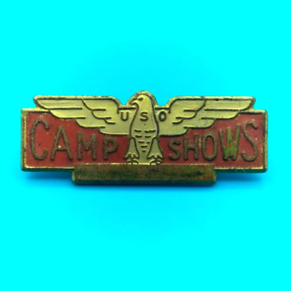 Vintage USO Camp Shows Eagle Pinback Badge Bastian Bros Military Pin